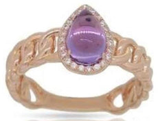 1.05CT DIAMOND & AAA AMETHYST 14K ROSE GOLD 3D PEAR SHAPE & ROUND LOVE KNOT RING