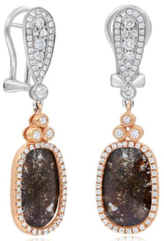 LARGE 5.08CT WHITE & SLICE DIAMOND 18KT WHITE & ROSE GOLD TEAR DROP FUN EARRINGS