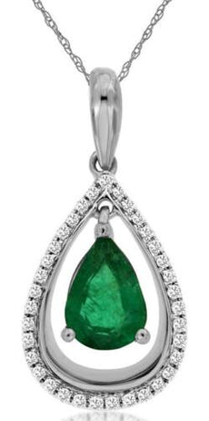 .78CT DIAMOND & AAA EMERALD 14KT WHITE GOLD PEAR SHAPE & ROUND FLOATING PENDANT
