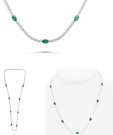 5.20CT DIAMOND & AAA EMERALD 14K WHITE GOLD 3D OVAL & ROUND BY THE YARD NECKLACE