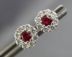 ESTATE .64CT DIAMOND & AAA RUBY 18KT WHITE GOLD 3D CLUSTER FLOWER STUD EARRINGS