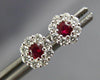ESTATE .64CT DIAMOND & AAA RUBY 18KT WHITE GOLD 3D CLUSTER FLOWER STUD EARRINGS