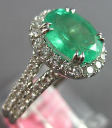 2.26CT DIAMOND & AAA EMERALD 18K WHITE GOLD OVAL & ROUND CLASSIC ENGAGEMENT RING