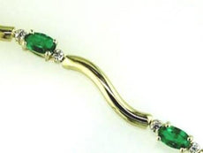 1.64CT DIAMOND & AAA EMERALD 14KT YELLOW GOLD 3D OVAL & ROUND TENNIS BRACELET