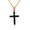 ESTATE .35CT DIAMOND & AAA EMERALD 18KT YELLOW GOLD 3D CROSS FLOATING PENDANT
