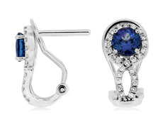 1.34CT DIAMOND & AAA TANZANITE 14K WHITE GOLD HALO CRISS CROSS INFINITY EARRINGS