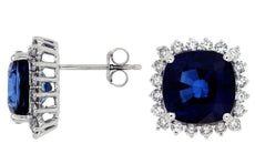 ESTATE EXTRA LARGE 11.10CT DIAMOND & CUSHION SAPPHIRE 14K WHITE GOLD 3D EARRINGS