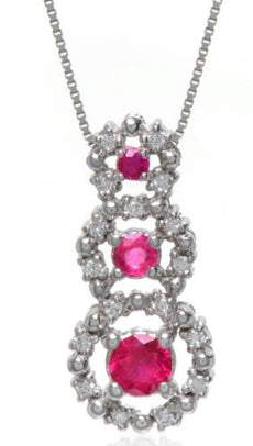 .39CT DIAMOND & AAA RUBY 18KT WHITE GOLD 3D PAST PRESENT FUTURE JOURNEY NECKLACE