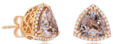 LARGE 3.31CT DIAMOND & AAA MORGANITE 18KT ROSE GOLD 3D TRILLION & ROUND EARRINGS