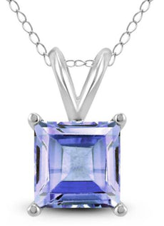 .35CT AAA TANZANITE 14K WHITE GOLD 3D PRINCESS SQUARE SOLITAIRE FLOATING PENDANT