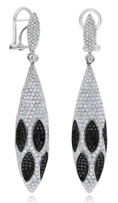 LARGE 5.62CT WHITE & BLACK DIAMOND 14K WHITE GOLD ELONGATED FUN HANGING EARRINGS