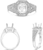 .34CT DIAMOND 14K WHITE GOLD 3D ROUND SQUARE OCTAGON 3D FILIGREE SEMI MOUNT RING