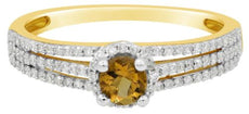 .53CT DIAMOND & AAA CITRINE 14K 2 TONE GOLD 3D ROUND FLOWER FRIENDSHIP LOVE RING