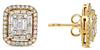 1.48CT DIAMOND 14KT YELLOW GOLD ROUND & BAGUETTE CLUSTER INVISIBLE STUD EARRINGS
