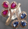 LARGE 1.73CT DIAMOND AAA RUBY & AAA SAPPHIRE 14K ROSE GOLD 3D DOUBLE FLOWER RING