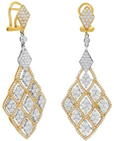 LARGE 3.45CT DIAMOND 18KT ROSE GOLD 3D MULTI FLOWER GEOMETRICAL CLIP ON EARRINGS