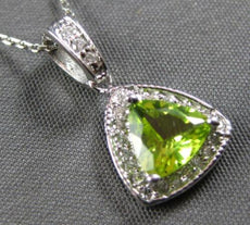 .90CT DIAMOND & AAA PERIDOT 14KT WHITE GOLD 3D TRILLION & ROUND FLOATING PENDANT