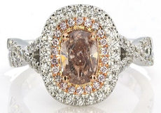 CERTIFIED 1.48CT WHITE & PINK DIAMOND 18K WHITE & ROSE GOLD OVAL ENGAGEMENT RING