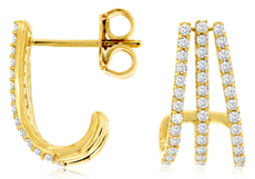 ESTATE .52CT DIAMOND 14KT YELLOW GOLD 3D 3 ROW UMBRELLA HUGGIE HANGING EARRINGS