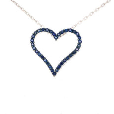 1.17CT AAA SAPPHIRE 18KT WHITE GOLD 3D CLASSIC OPEN HEART LOVE FLOATING PENDANT