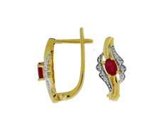 .65CT DIAMOND & AAA RUBY 14KT 2 TONE GOLD OVAL & ROUND FLORAL HANGING EARRINGS
