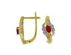 .65CT DIAMOND & AAA RUBY 14KT 2 TONE GOLD OVAL & ROUND FLORAL HANGING EARRINGS