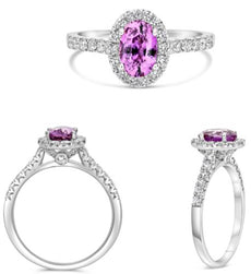 1.77CT DIAMOND & AAA PINK SAPPHIRE 18KT WHITE GOLD OVAL & ROUND ENGAGEMENT RING