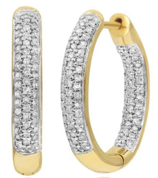 .48CT DIAMOND 14KT YELLOW GOLD 3D 3 ROW PAVE INSIDE OUT HOOP HANGING EARRINGS
