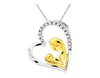 ESTATE .08CT DIAMOND 14KT 2 TONE GOLD OPEN HEART MOTHER & CHILD FLOATING PENDANT