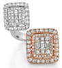 LARGE 3.25CT DIAMOND 18KT WHITE & ROSE GOLD ROUND & BAGUETTE DOUBLE SQUARE RING