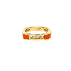 ESTATE .05CT DIAMOND & ORANGE ENAMEL 18KT YELLOW GOLD 3D CLASSIC SQUARE FUN RING