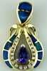 1.35CT DIAMOND & AAA TANZANITE & AAA OPAL 14KT YELLOW GOLD 3D TEAR DROP PENDANT