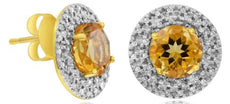 2.58CT DIAMOND & AAA CITRINE 14KT YELLOW GOLD 3D ROUND SOLITAIRE FLOWER EARRINGS