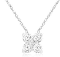 ESTATE .16CT DIAMOND 14KT WHITE GOLD 3D CLASSIC FLOWER LOVE FLOATING PENDANT