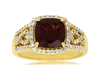 3CT DIAMOND & AAA RHODOLITE 14K YELLOW GOLD CUSHION & ROUND HALO ENGAGEMENT RING