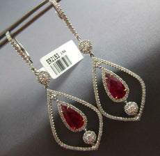 EXTRA LARGE 8.33CT DIAMOND & AAA RUBY 18K 2 TONE GOLD TEAR DROP HANGING EARRINGS