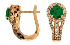 1.25CT DIAMOND & AAA EMERALD 14KT ROSE GOLD FILIGREE LEVERBACK HANGING EARRINGS