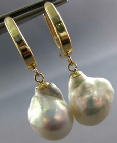 LARGE AAA SOUTH SEA PEARL 14KT YELLOW GOLD 3D CLASSIC LEVERBACK HANGING EARRINGS
