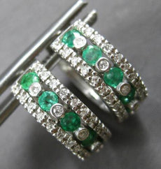 1.10CT DIAMOND & AAA EMERALD 14KT WHITE GOLD HUGGIE HOOP HANGING EARRINGS #27895