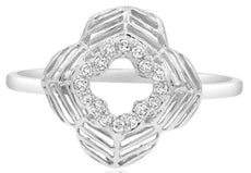 ESTATE .07CT DIAMOND 14KT WHITE GOLD 3D ROUND CLASSIC OPEN FLOWER FUN LOVE RING