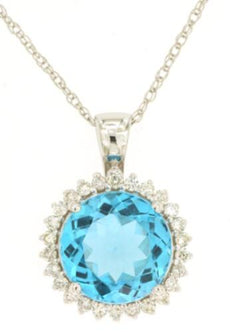 3.9CT DIAMOND & AAA BLUE TOPAZ 14KT WHITE GOLD 3D ROUND HALO FLOATING PENDANT