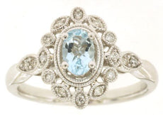 .55CT DIAMOND & AAA AQUAMARINE 14KT WHITE GOLD OVAL & ROUND FRIENDSHIP LOVE RING