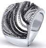 LARGE 1.09CT WHITE & BLACK DIAMOND 14KT WHITE GOLD MULTI ROW OPEN FILIGREE RING