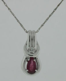 .24CT DIAMOND & AAA RUBY 14KT WHITE GOLD 3D PEAR SHAPE & ROUND FLOATING PENDANT