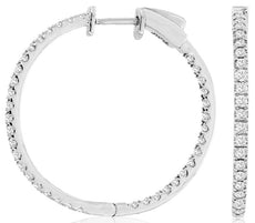 ESTATE 1.0CT DIAMOND 14KT WHITE GOLD 3D CLASSIC INSIDE OUT HOOP HANGING EARRINGS