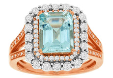 2.33CT DIAMOND & AAA AQUAMARINE 14KT WHITE & ROSE GOLD 3D SQUARE ENGAGEMENT RING