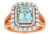 2.33CT DIAMOND & AAA AQUAMARINE 14KT WHITE & ROSE GOLD 3D SQUARE ENGAGEMENT RING