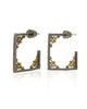 18KT YELLOW GOLD & 925 SILVER HANDCRAFTED SQUARE FILIGREE HOOP HANGING EARRINGS