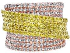 3.16CT PINK & FANCY YELLOW DIAMOND 18KT YELLOW & ROSE GOLD 3D ANNIVERSARY RING
