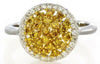 .79CT WHITE & FANCY YELLOW DIAMOND 18KT 2 TONE GOLD CLUSTER OVAL FLOWER FUN RING